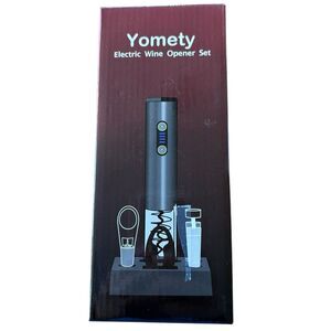 Yomety Rechargeable WINE OPENER NEW w/ Foil Cutter Aerator 2 Stoppers Base USB